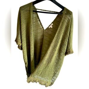 Nordstrom’s Boho Green Knit Wrap with Fringe - A Small but runs very loose